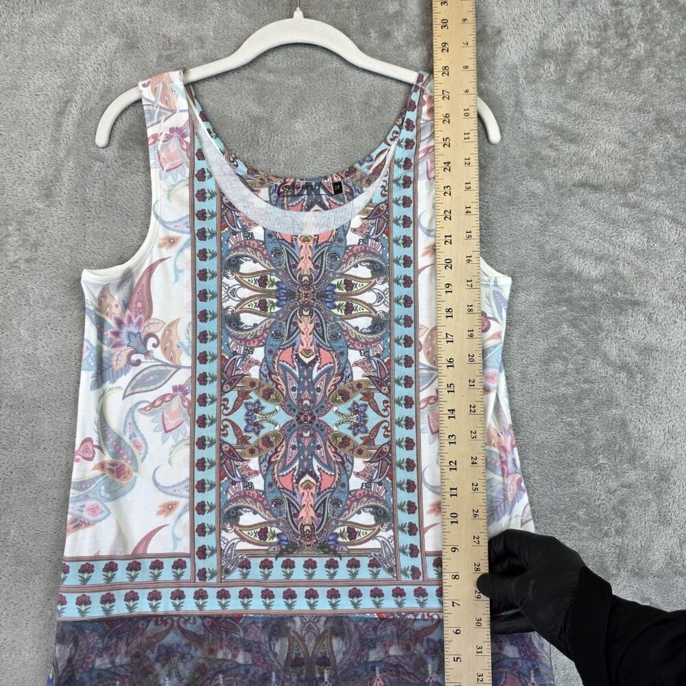 Origami Tank Top Womens Medium Multicolor Boho Paisley Sheer Lace Hem Sleeveless - Picture 5 of 9